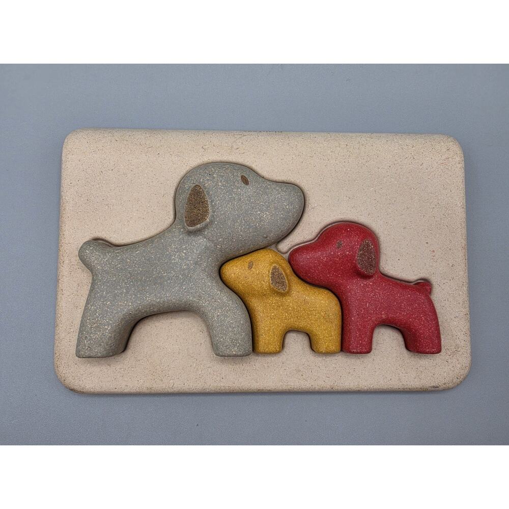 PlanToys Wood Dog Puppy Puzzle 3 Piece Kids Toy Basic Simple